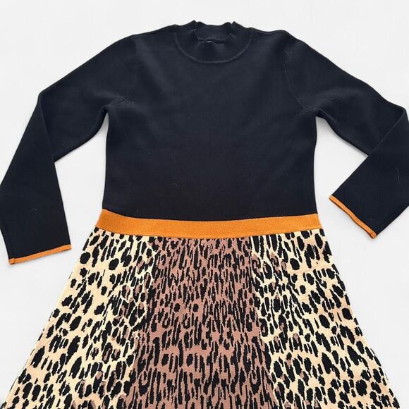 Eliza J old money knit Animal Print Fit & Flare Sweater Dress S - Picture 2 of 8